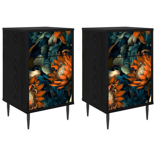 vidaXL Κομοδίνο LOCHEM 2 τμχ. Μαύρη Δρυς 36 x 33 x 61 εκ.