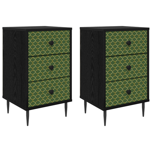 vidaXL Κομοδίνο GELEEN 2 τμχ. Μαύρη Δρυς 36 x 33 x 61 εκ.