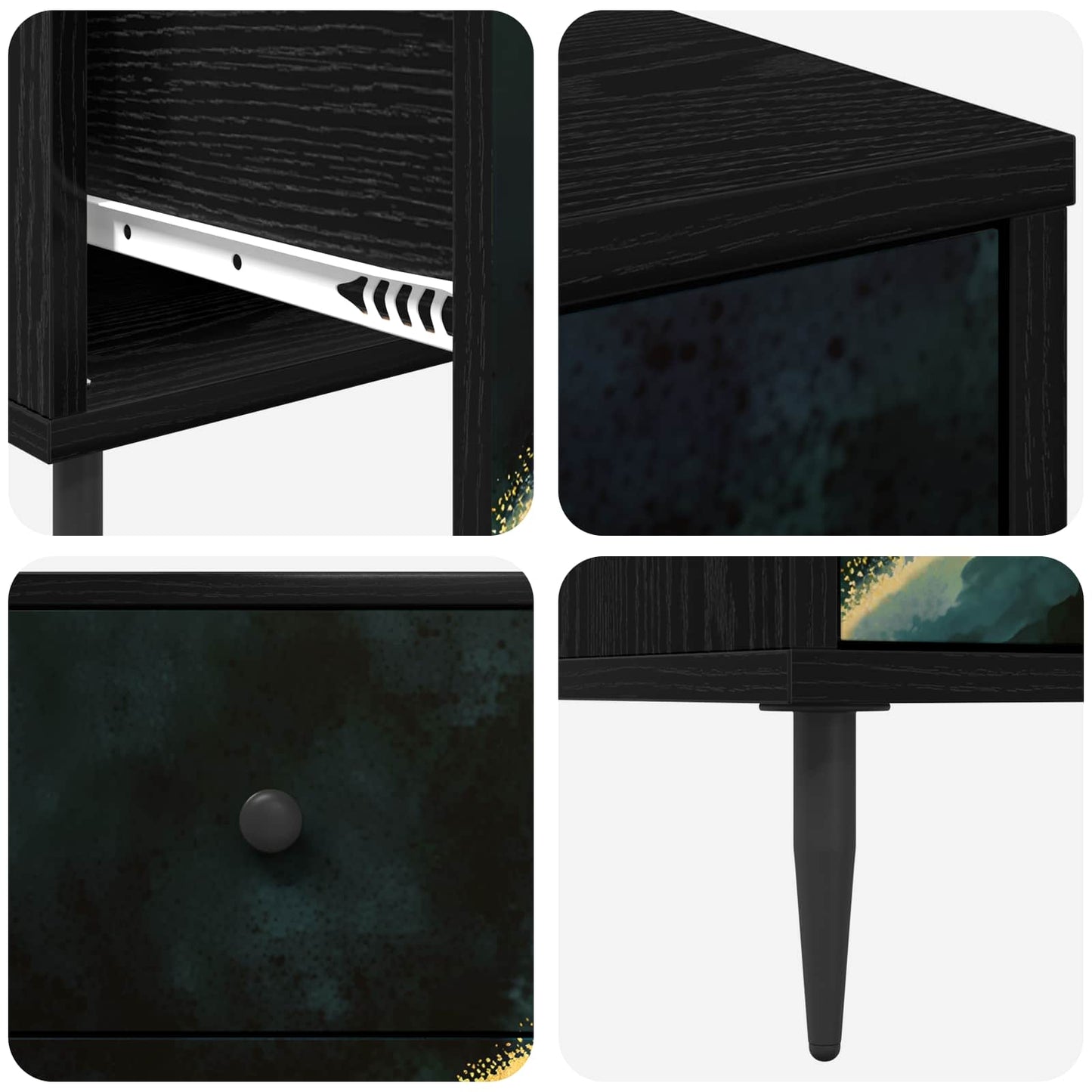 vidaXL Κομοδίνο WIJHE Μαύρη Δρυς 36 x 33 x 61 εκ. Επεξεργασμένο Ξύλο