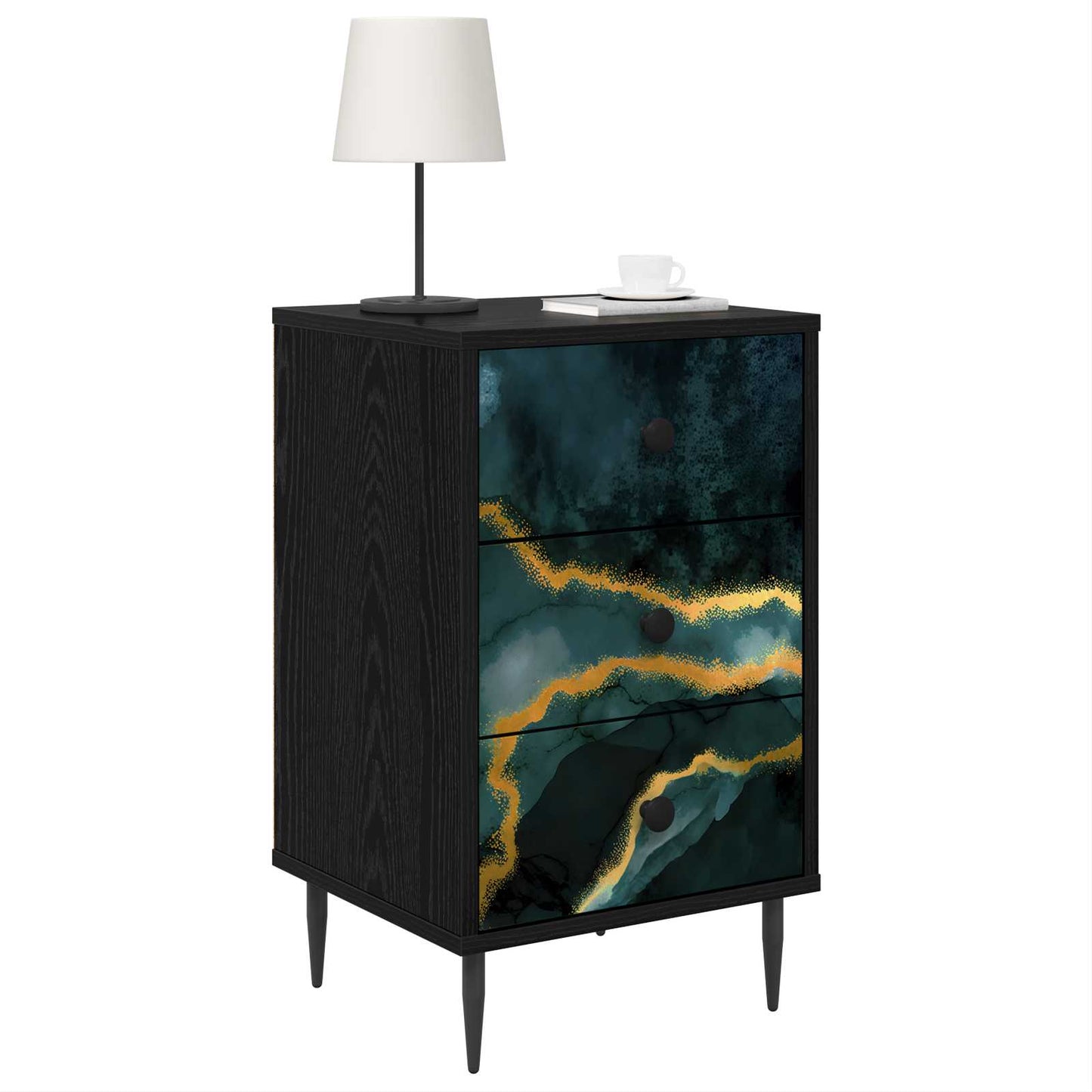 vidaXL Κομοδίνο WIJHE Μαύρη Δρυς 36 x 33 x 61 εκ. Επεξεργασμένο Ξύλο