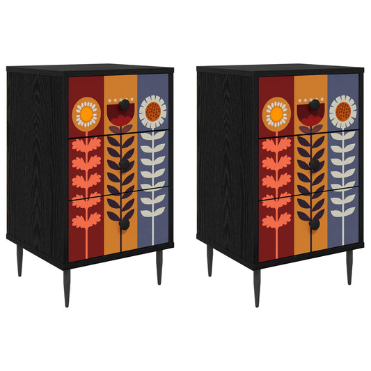vidaXL Κομοδίνο ESSEN 2 τμχ. Μαύρη Δρυς 36 x 33 x 61 εκ.