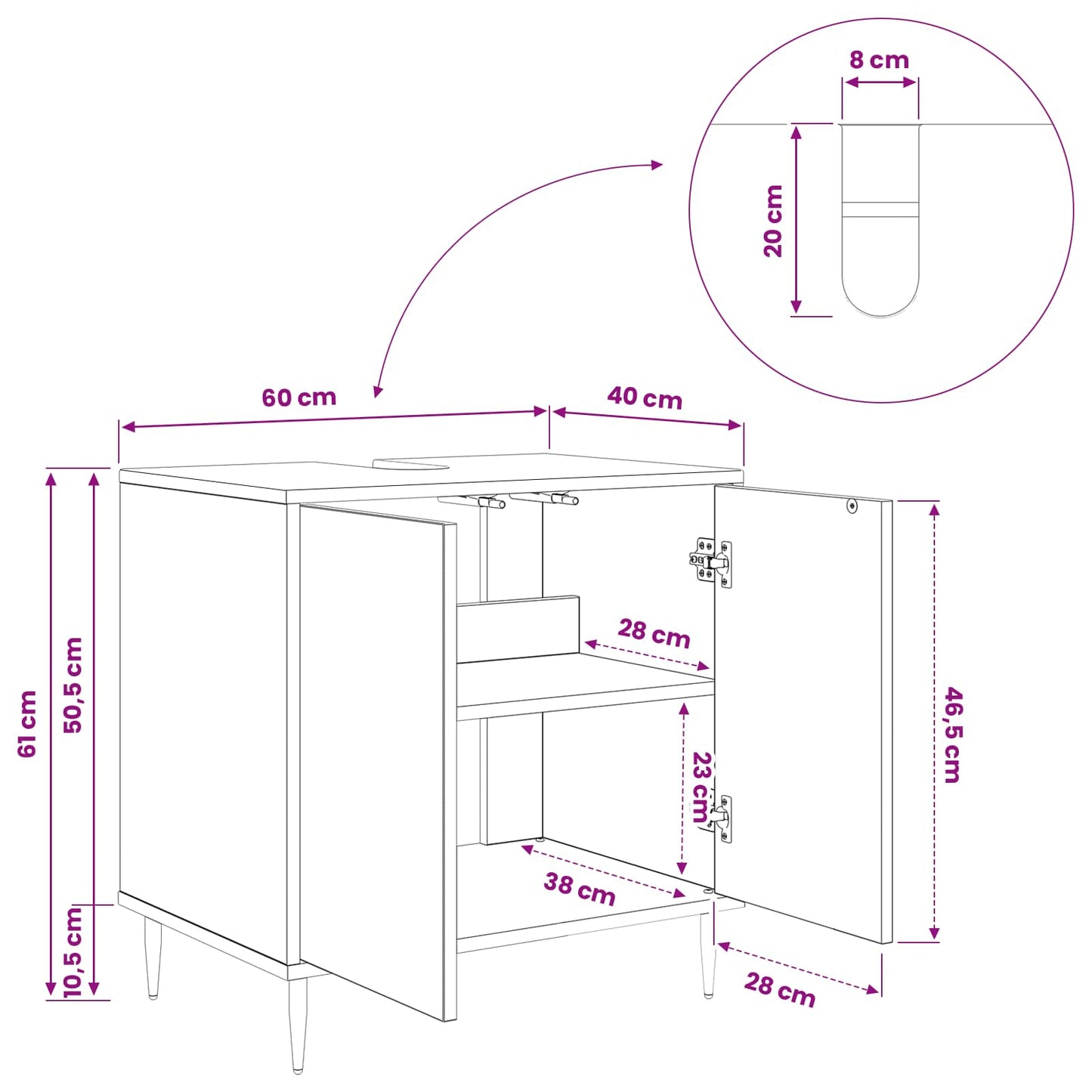 vidaXL Ντουλάπι Μπάνιου BORNE Μαύρη Δρυς 60 x 40 x 61 εκ