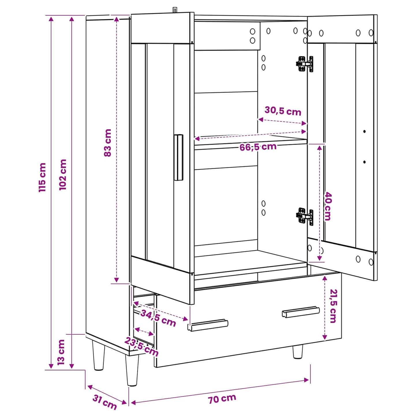 vidaXL Highboard Μαύρη Δρυς 70 x 31 x 115 εκ Επεξεργασμένο Ξύλο