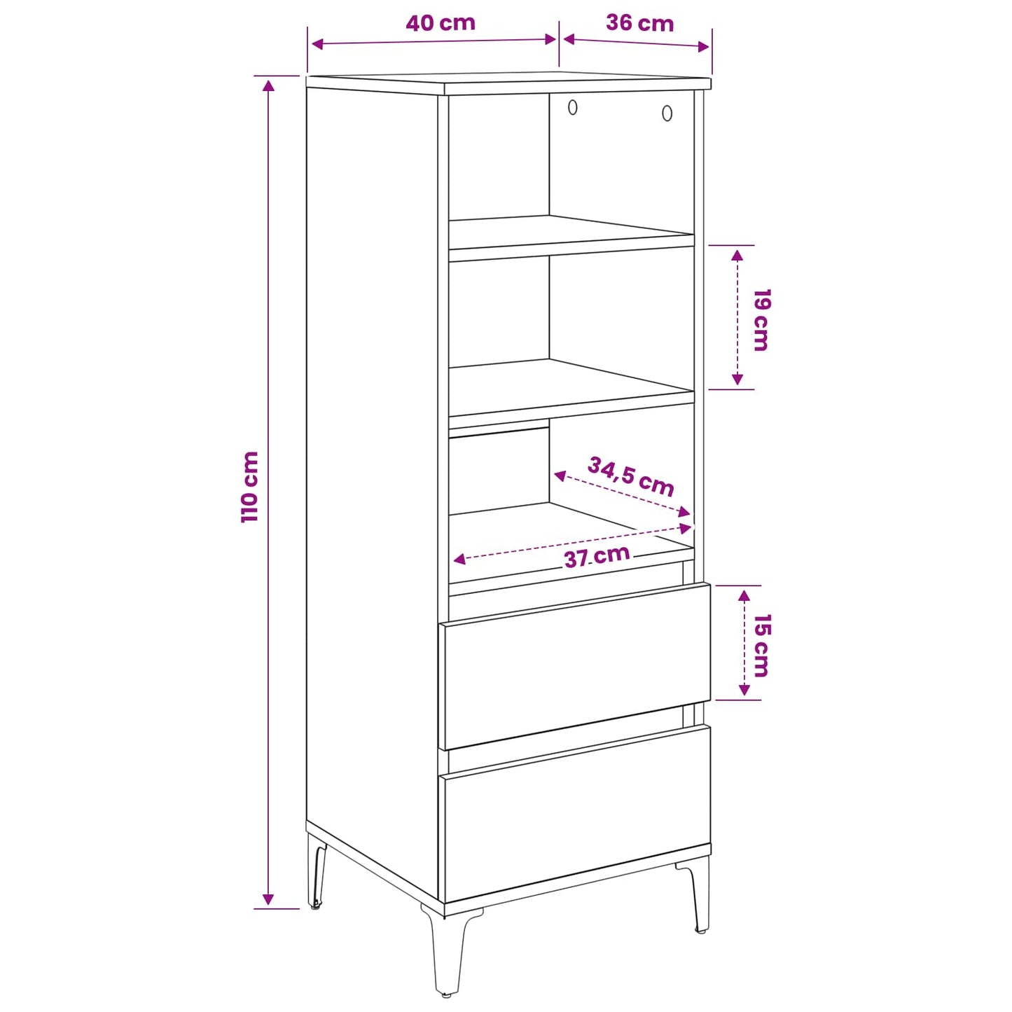 vidaXL Highboard Artisan Δρυς 40 x 36 x 110 εκ. Επεξεργασμένο Ξύλο