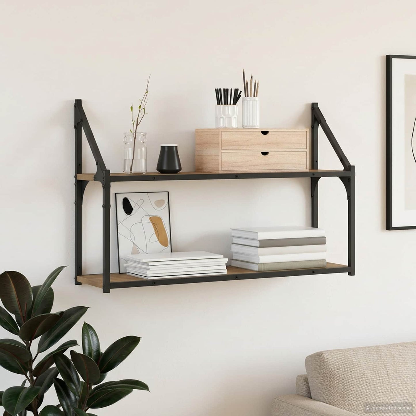 vidaXL Ράφι Τοίχου Επιτοίχιο Artisan δρυς 80 x 21 x 51 cm μέταλλο PB