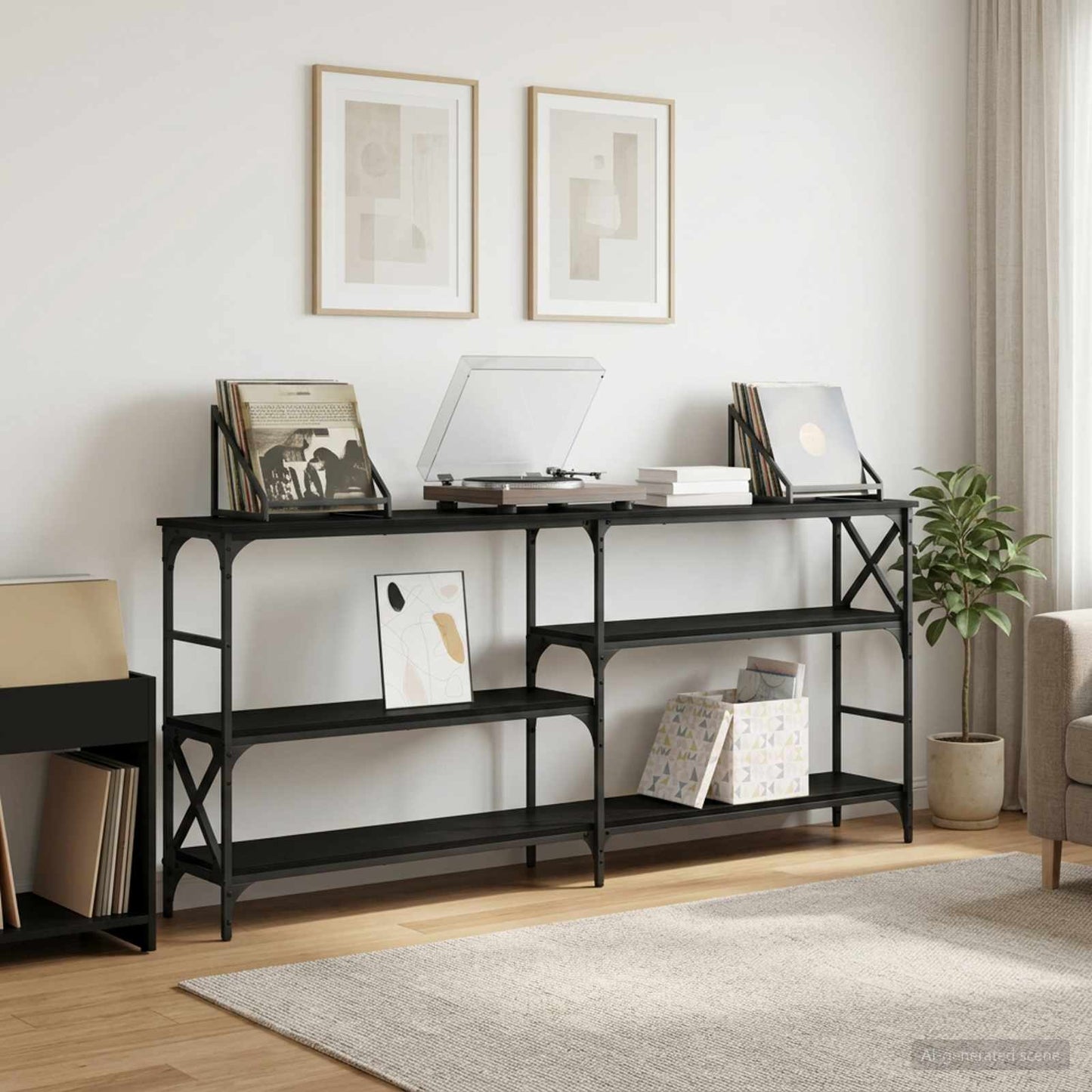 vidaXL Τραπέζι κονσόλας Μαύρη Δρυς 180 x 29 x 76,5 εκ. μέταλλο PB
