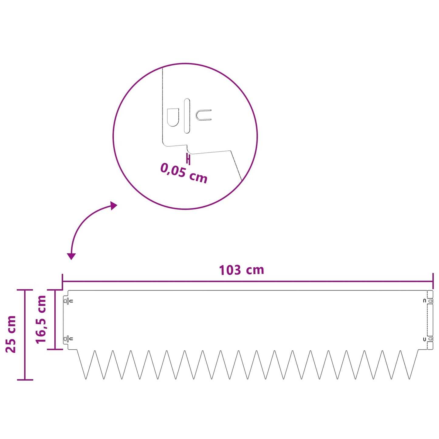 vidaXL Περίγραμμα γκαζόν 10 τμχ. 103 x 25 εκ μέταλλο Ασημί