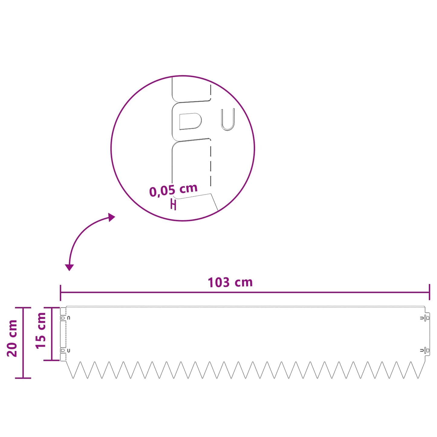 vidaXL Περίγραμμα γκαζόν 30 τμχ. 103 x 20 εκ Ατσάλι Ασημί