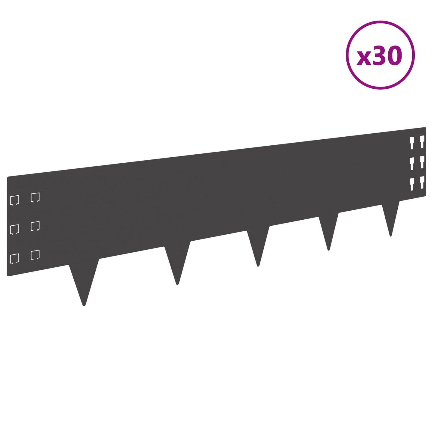 vidaXL Περίγραμμα γκαζόν 30 τμχ. 100 x 25 cm Ατσάλι Μαύρο