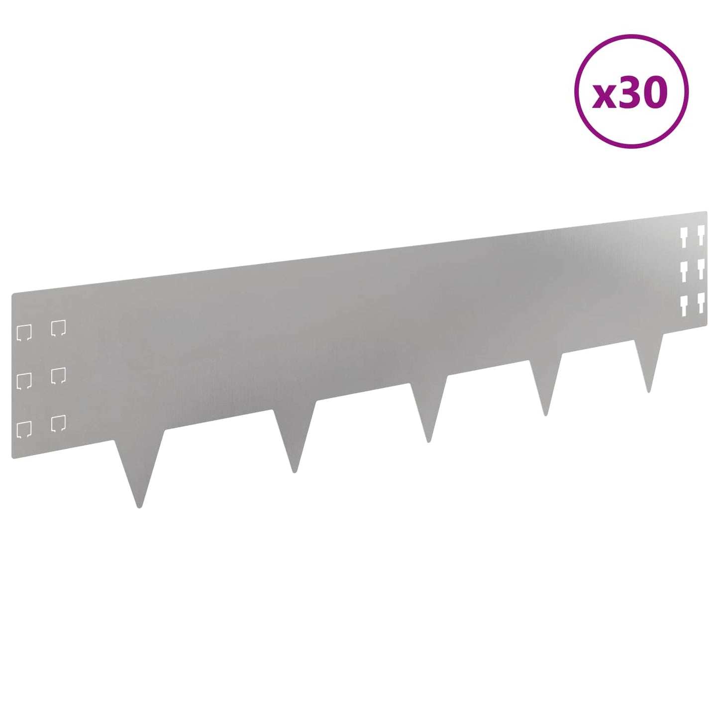 vidaXL Περίγραμμα γκαζόν 30 τμχ. 100 x 25 cm Ατσάλι Ασημί