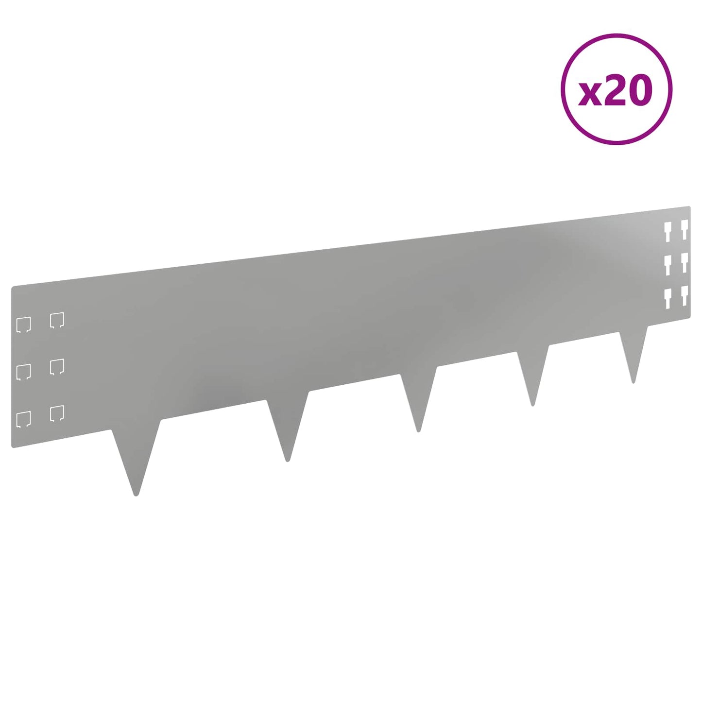 vidaXL Περίγραμμα γκαζόν 20 τμχ. 100 x 25 cm Ατσάλι Ασημί