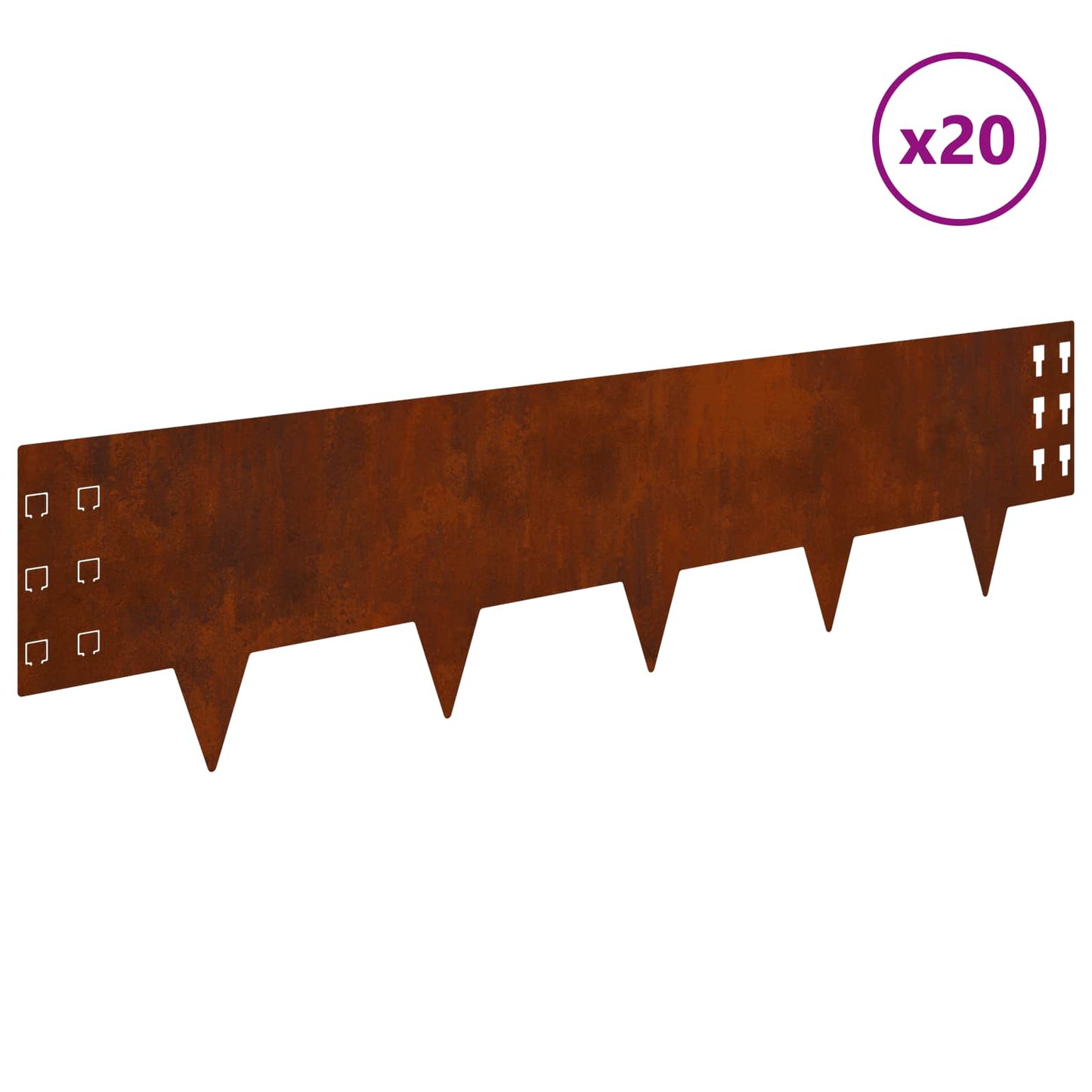 vidaXL Περίγραμμα γκαζόν 20 τμχ. 100 x 25 cm Ατσάλι Σκ rusty