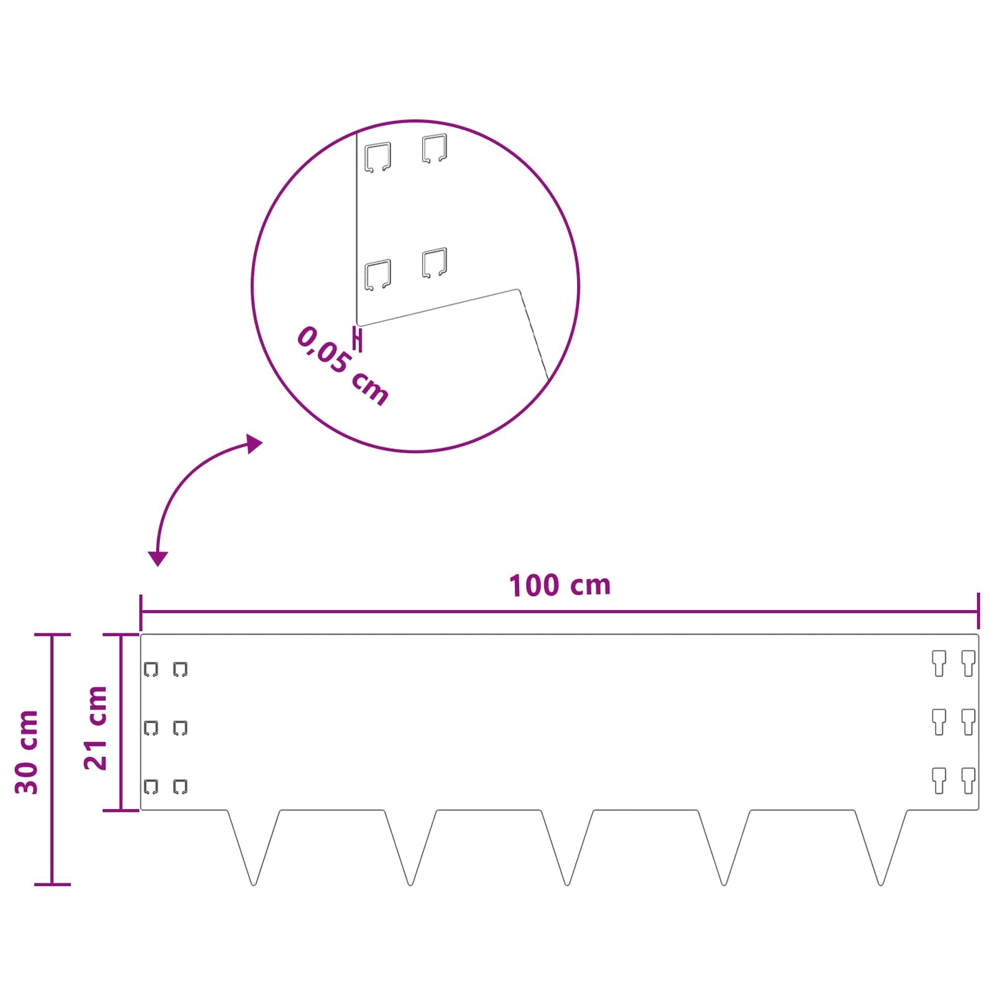 vidaXL Περίγραμμα γκαζόν 30 τμχ. 100 x 30 cm Ατσάλι Λευκό