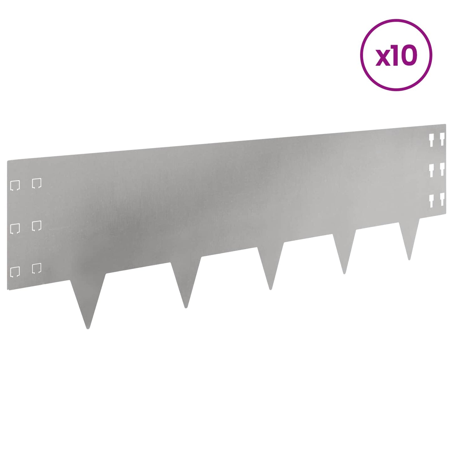 vidaXL Περίγραμμα γκαζόν 10 τμχ. 100 x 30 cm Ατσάλι Ασημί