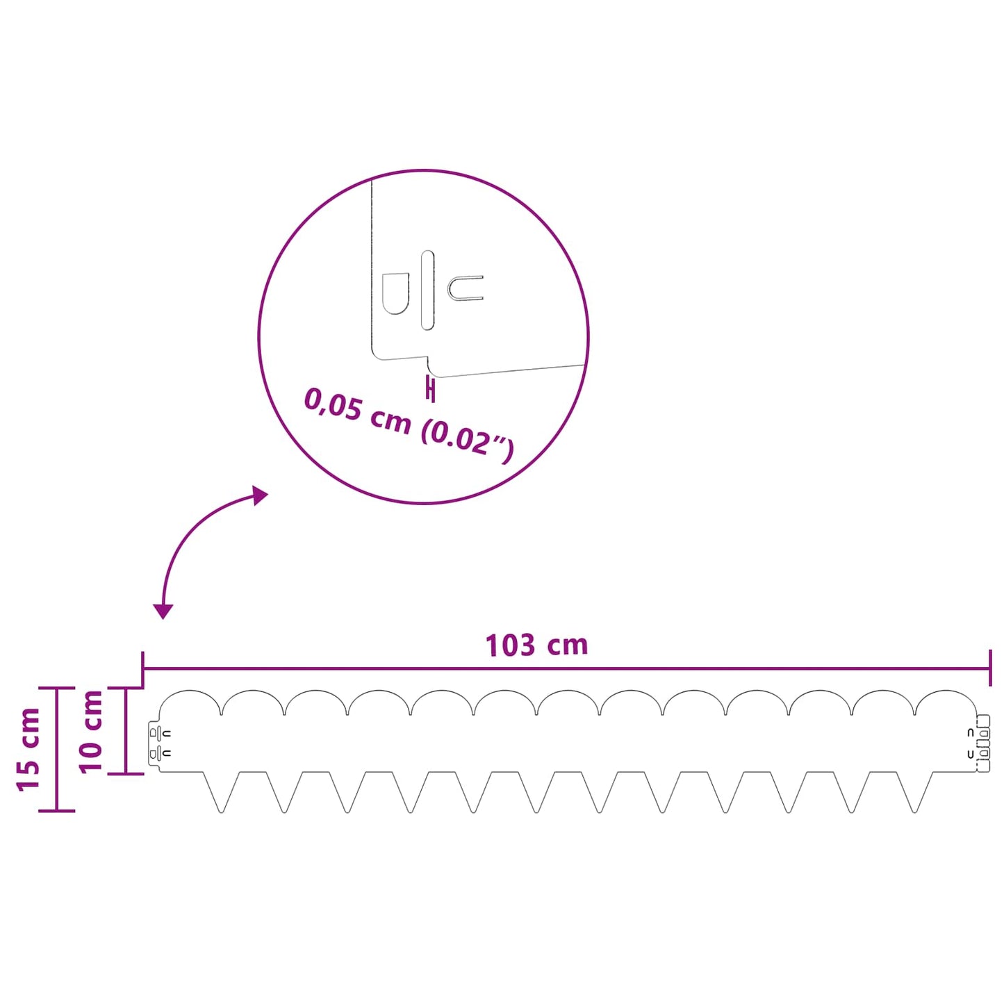 vidaXL Περίγραμμα γκαζόν 30 τμχ. 103 x 15 εκ Ατσάλι Ασημί