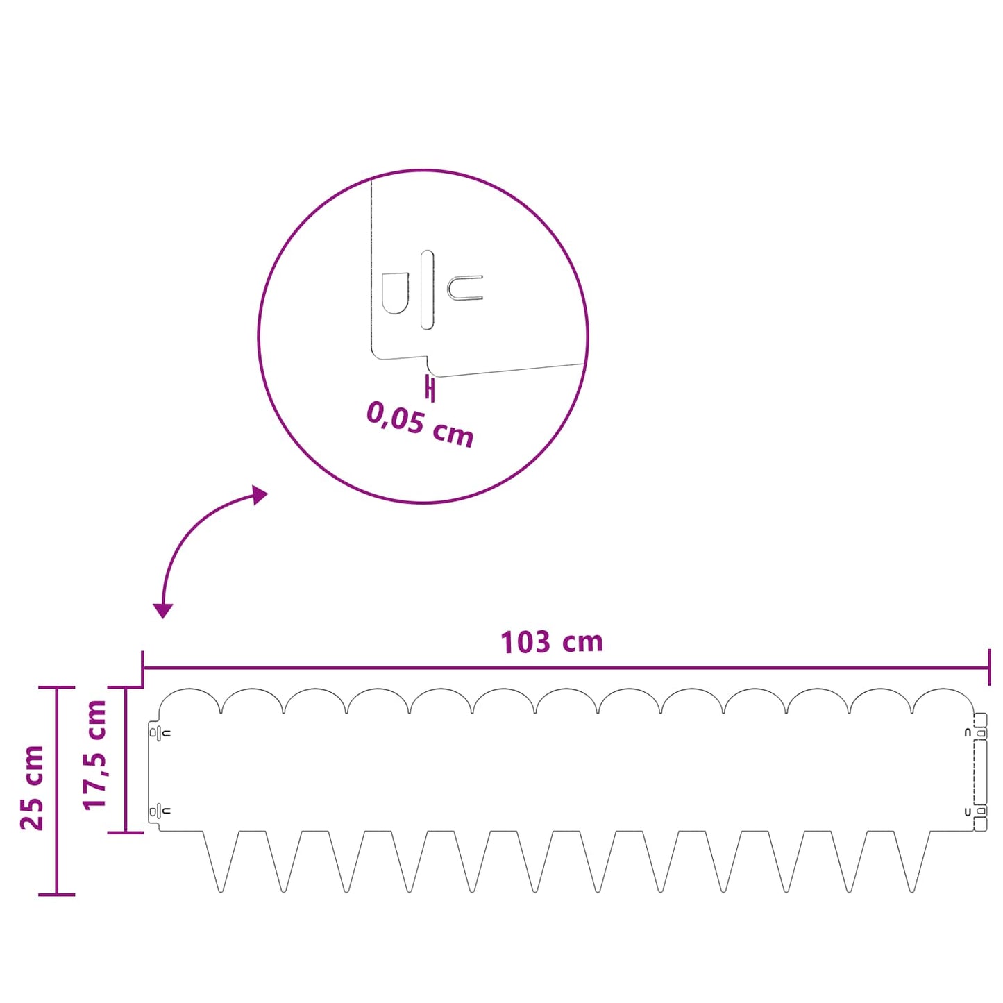 vidaXL Περίγραμμα γκαζόν 20 τμχ. 103 x 25 εκ Ατσάλι Λευκό