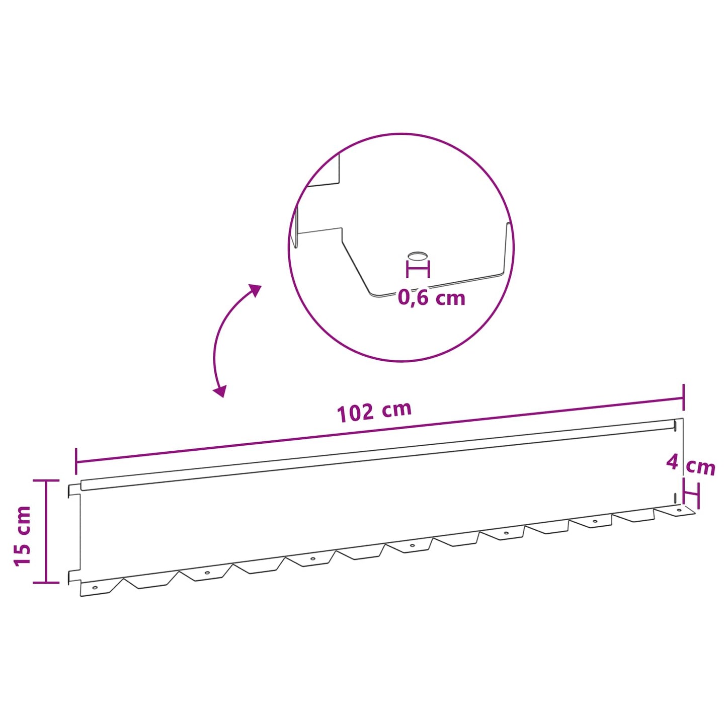 vidaXL Περίγραμμα γκαζόν 20 τμχ. 102 x 15 x 4 εκ. Ατσάλι Λευκό
