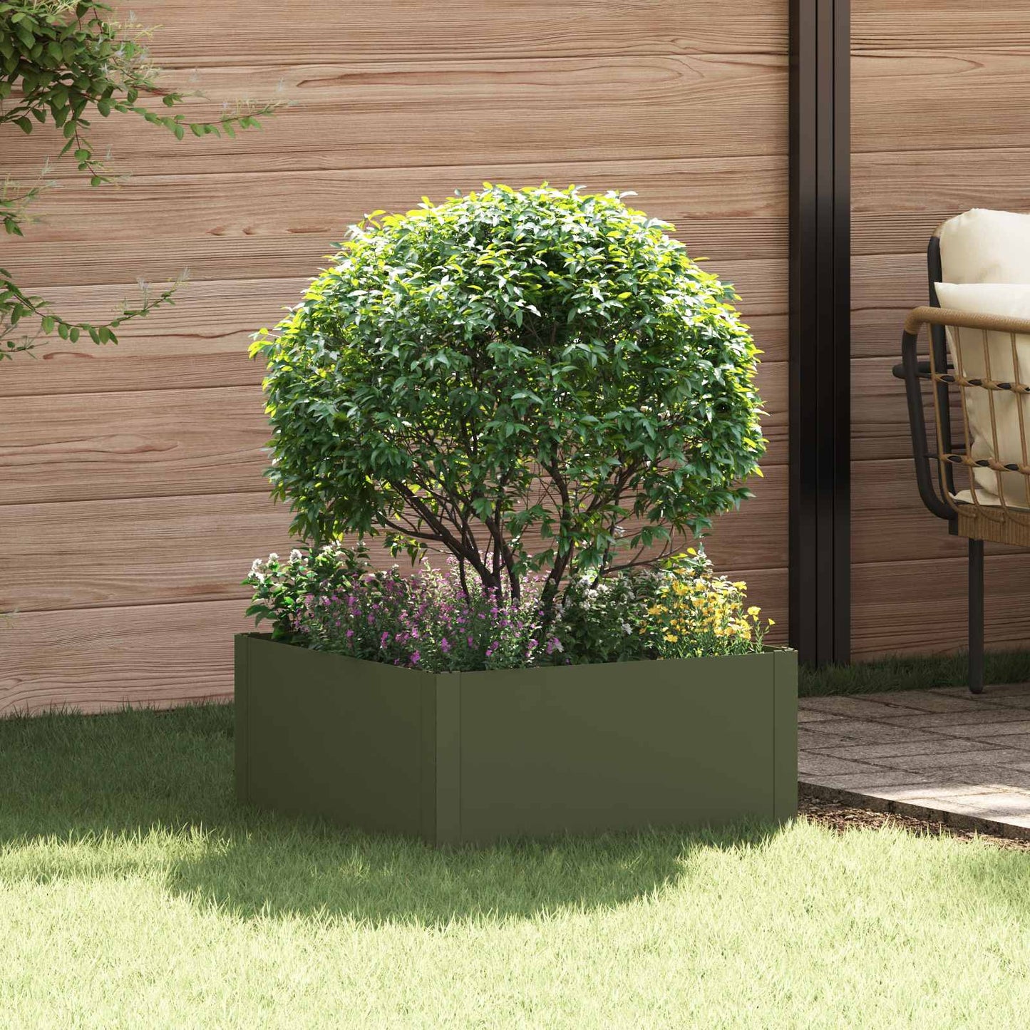 vidaXL Περίγραμμα γκαζόν 60 x 60 x 35 cm Ατσάλι Λαδί
