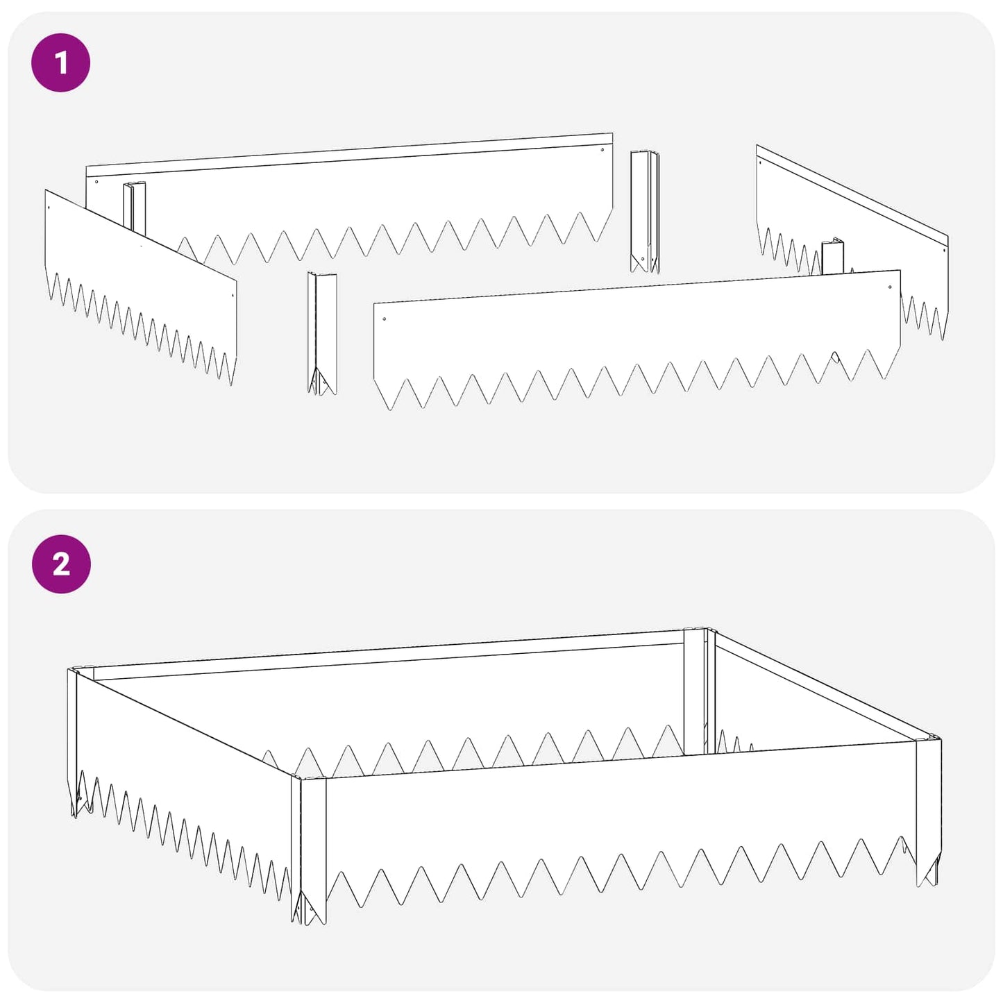 vidaXL Περίγραμμα γκαζόν 4 τμχ. 100 x 100 x 20 cm Ατσάλι Ασημί