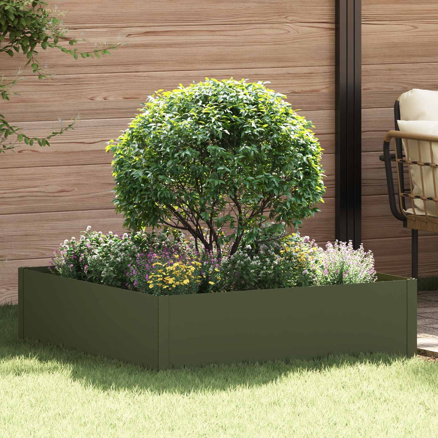 vidaXL Περίγραμμα γκαζόν 100 x 100 x 35 cm Ατσάλι Λαδί