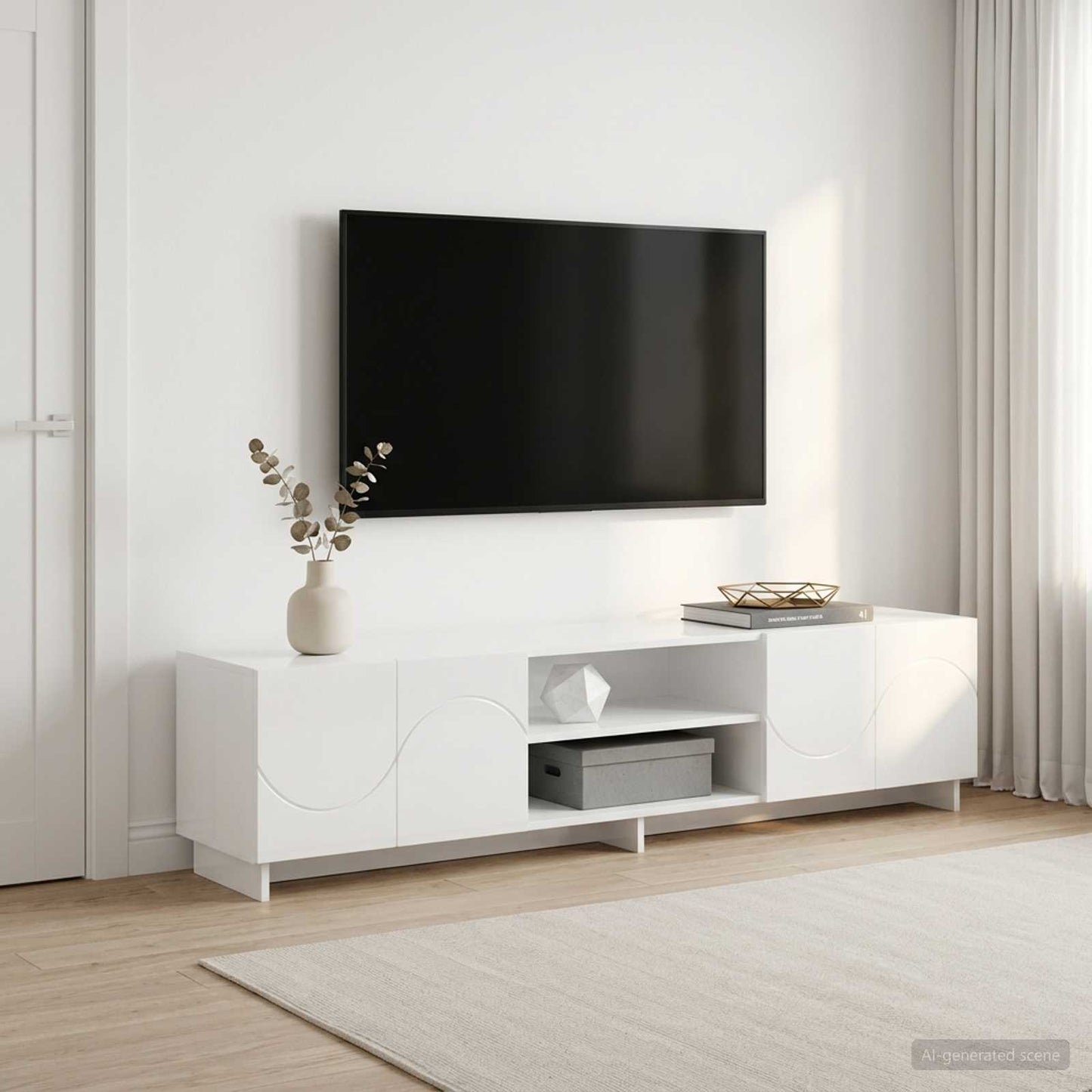 vidaXL Βάση TV 180 x 34,5 x 40 εκ. Γυαλιστερό Λευκό Επεξεργασμένο Ξύλο