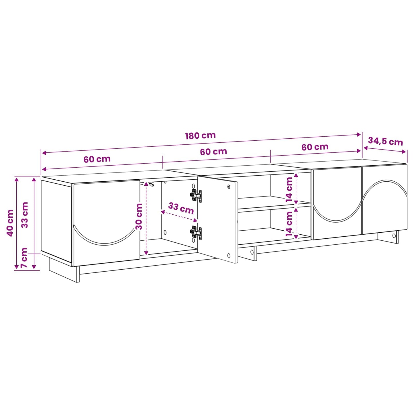 vidaXL Βάση TV 180 x 34,5 x 40 εκ. Γυαλιστερό Λευκό Επεξεργασμένο Ξύλο