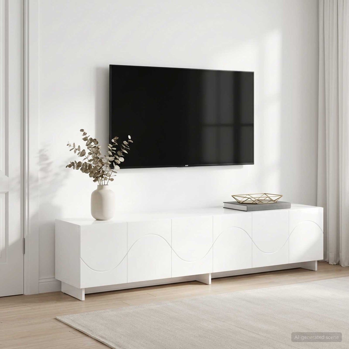 vidaXL Βάση TV 180 x 34,5 x 40 cm Γυαλιστερό Λευκό Επεξεργασμένο Ξύλο