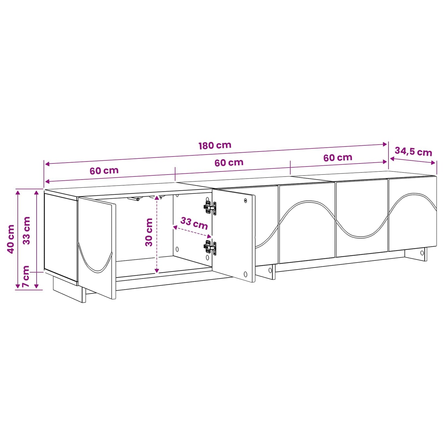vidaXL Βάση TV 180 x 34,5 x 40 cm Γυαλιστερό Λευκό Επεξεργασμένο Ξύλο