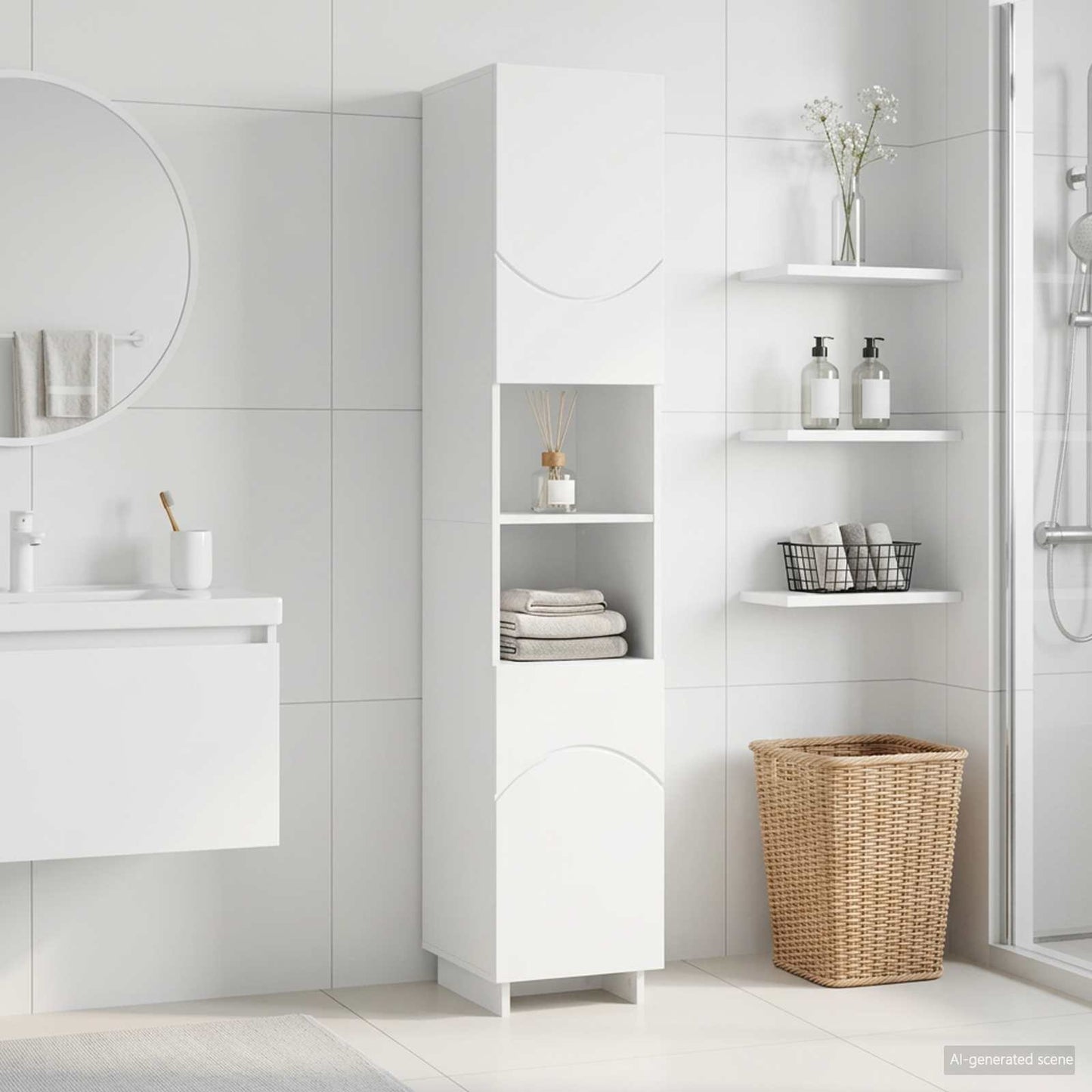 vidaXL Ντουλάπι μπάνιου Λευκό 36,5 x 38 x 180 εκ. Επεξεργασμένο Ξύλο