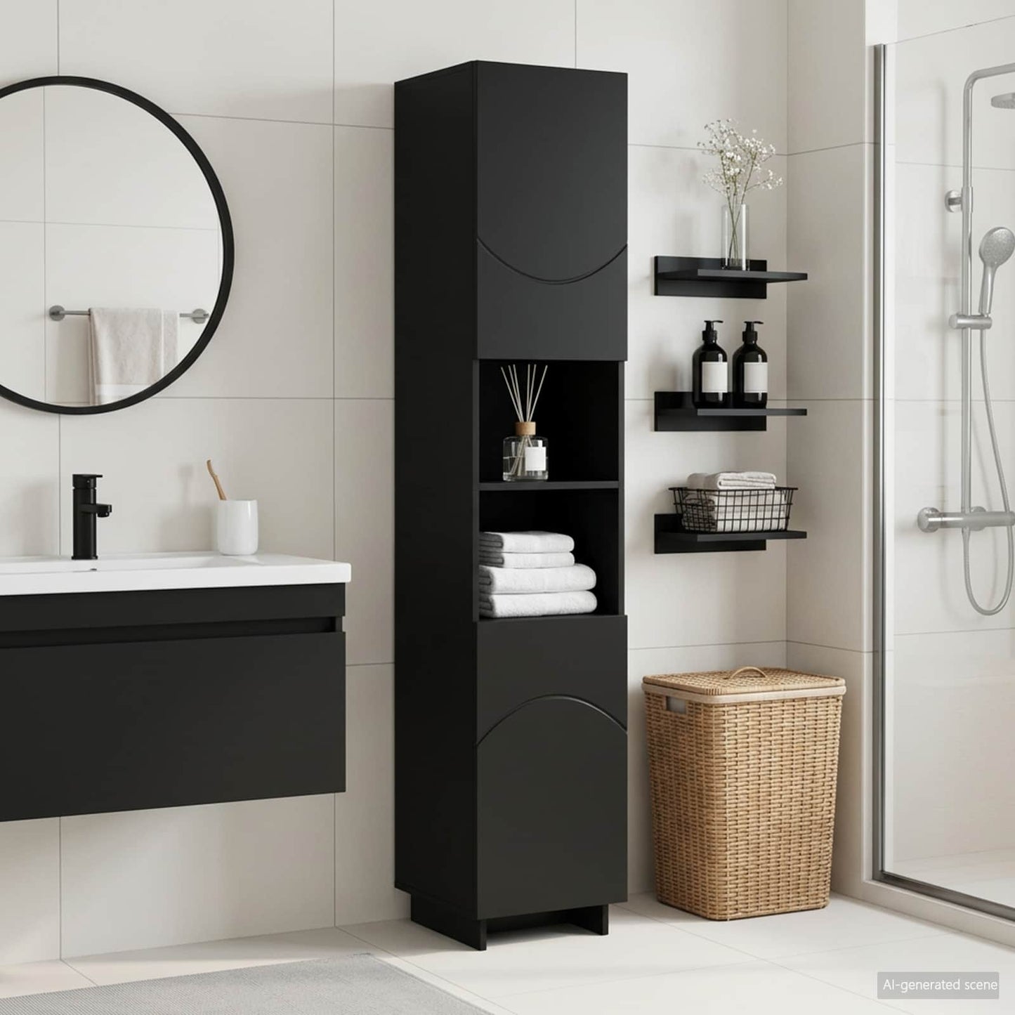 vidaXL Ντουλάπι μπάνιου Μαύρο 36,5 x 38 x 180 εκ. Επεξεργασμένο Ξύλο