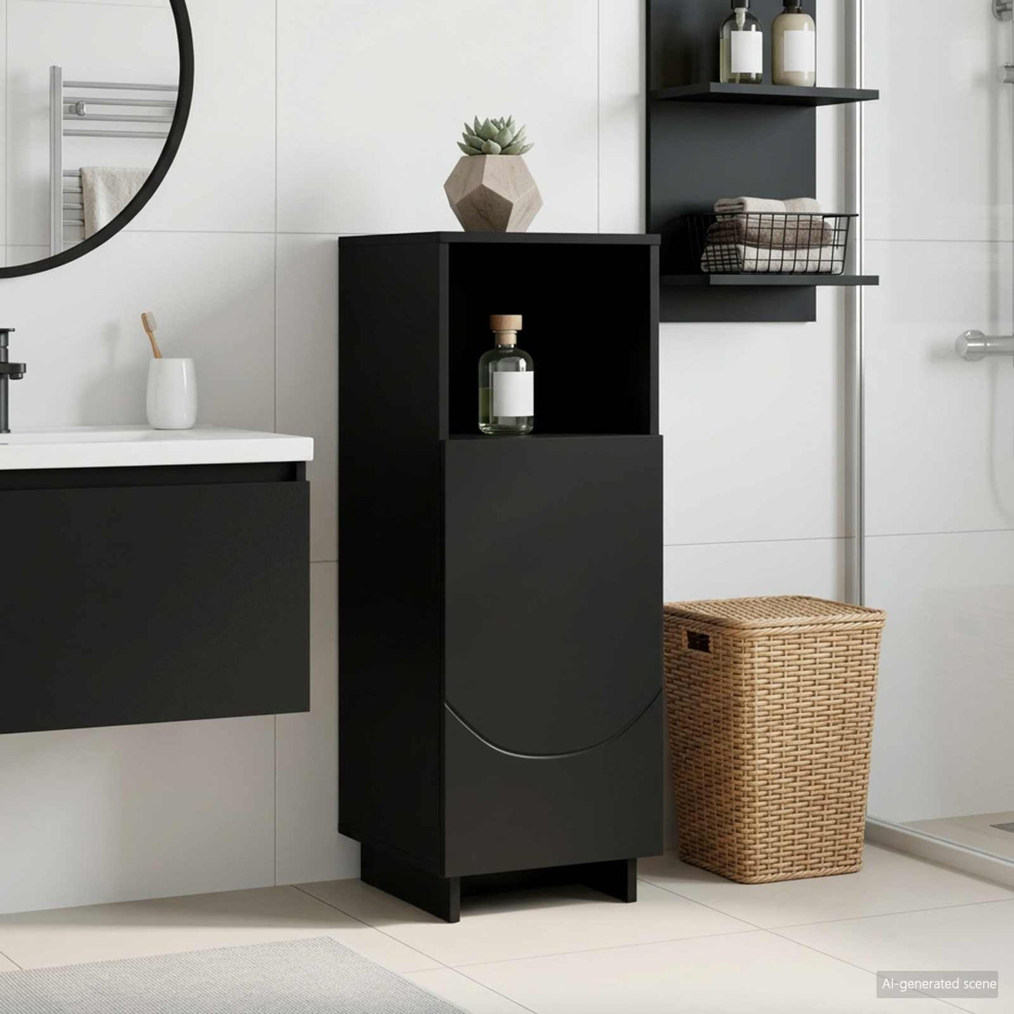 vidaXL Ντουλάπι μπάνιου Μαύρο 36,5 x 38 x 95 cm Επεξεργασμένο Ξύλο