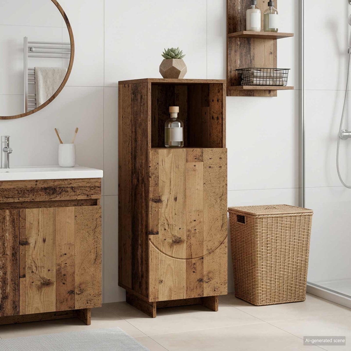 vidaXL Ντουλάπι μπάνιου Παλαιωμένο ξύλο 36,5 x 38 x 95 cm