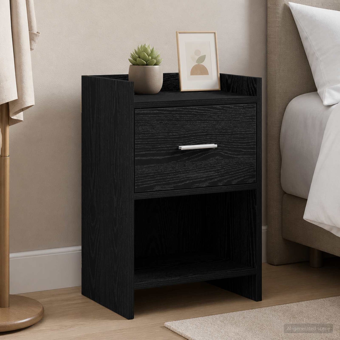 vidaXL Κομοδίνα Μαύρη Δρυς 40 x 30 x 60 cm Επεξεργασμένο Ξύλο