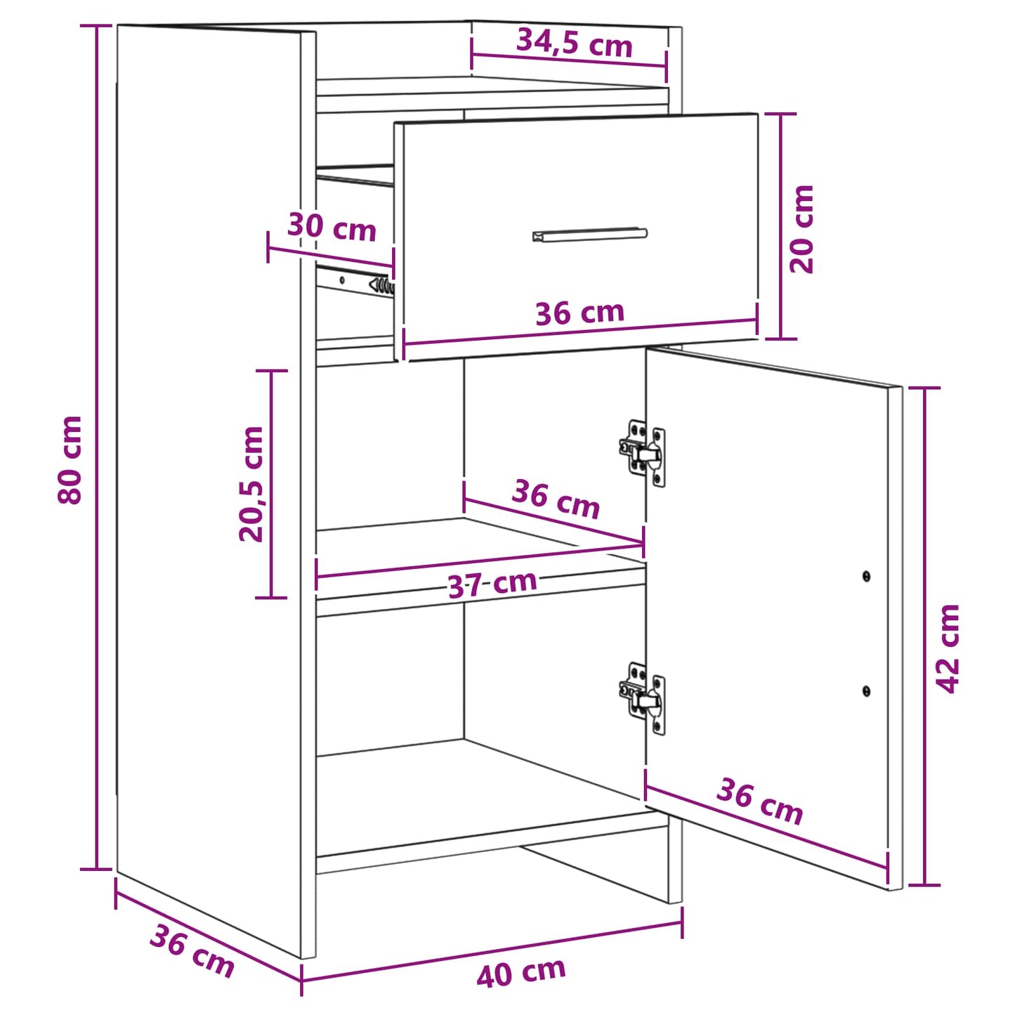 vidaXL Πλαϊνό γραφείο Γκρι Sonoma 40 x 36 x 80 εκ Επεξεργασμένο Ξύλο