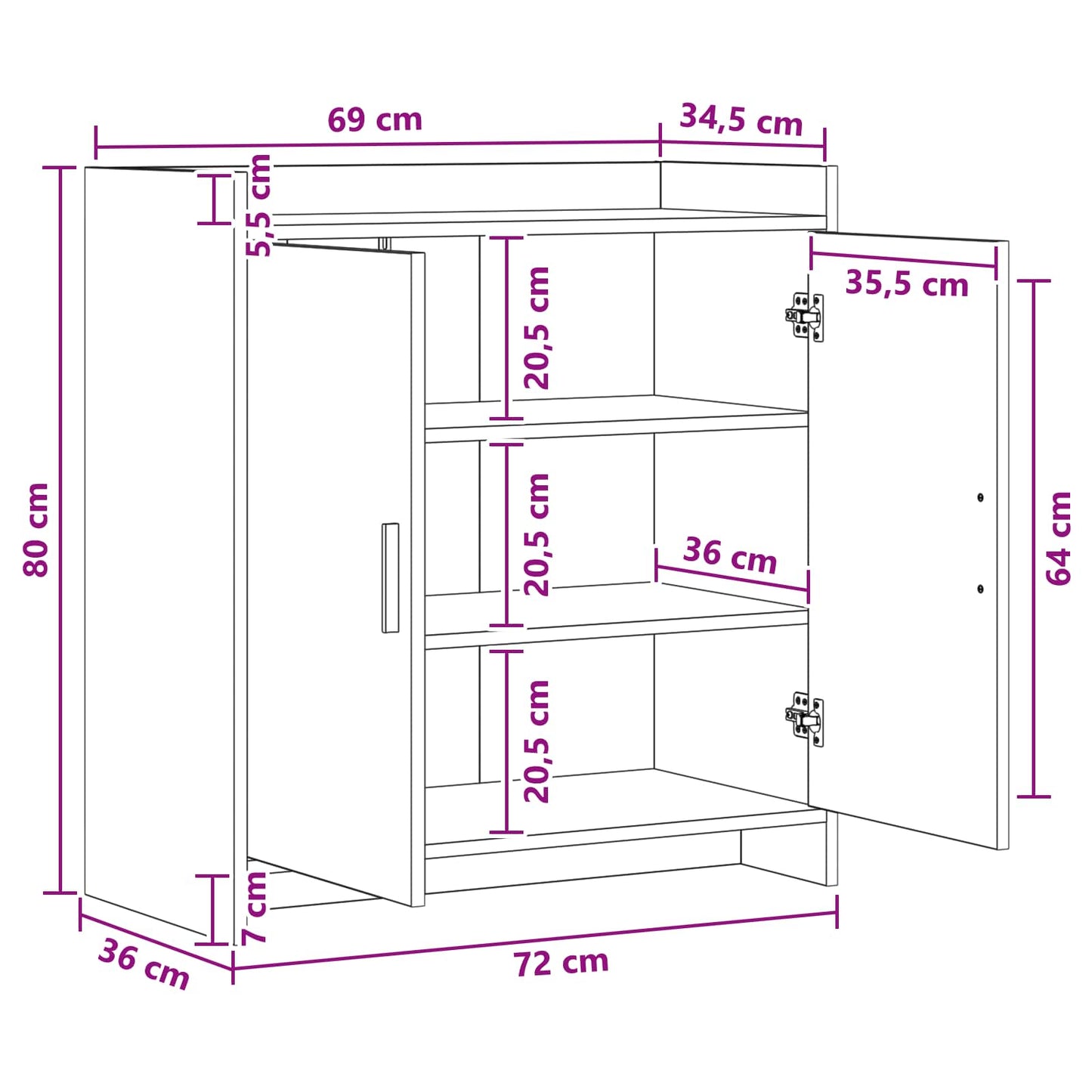 vidaXL Πλαϊνό γραφείο Artisan Δρυς 72 x 36 x 80 εκ. Επεξεργασμένο Ξύλο
