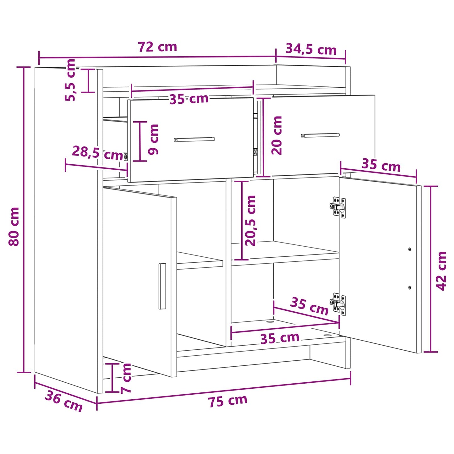 vidaXL Πλαϊνό γραφείο Παλαιωμένο ξύλο 75 x 36 x 80 εκ