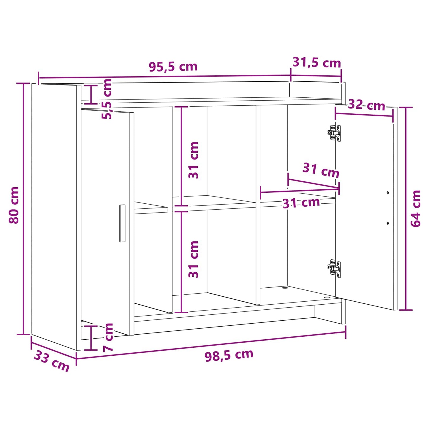 vidaXL Πλαϊνό γραφείο Λευκό 98,5 x 33 x 80 εκ Επεξεργασμένο Ξύλο