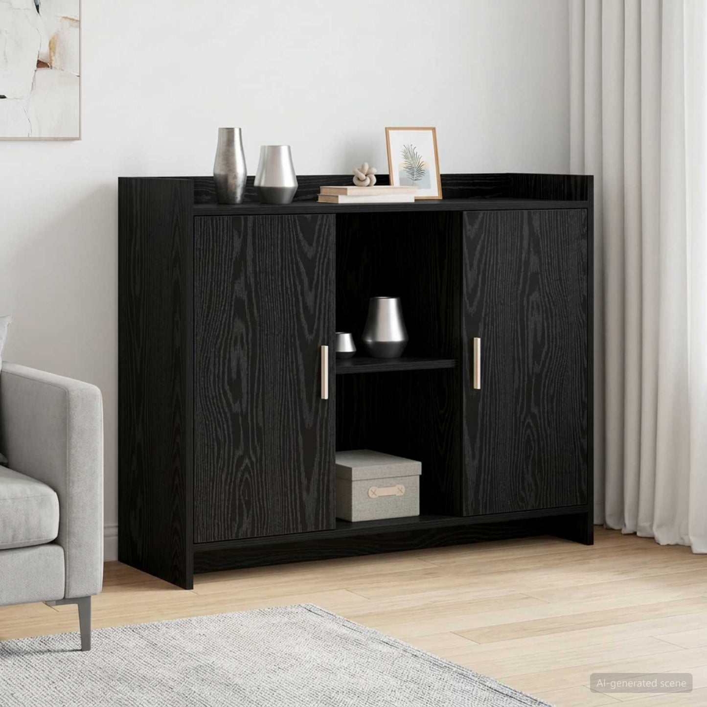 vidaXL Πλαϊνό γραφείο Black Oak 98,5 x 33 x 80 εκ Επεξεργασμένο Ξύλο