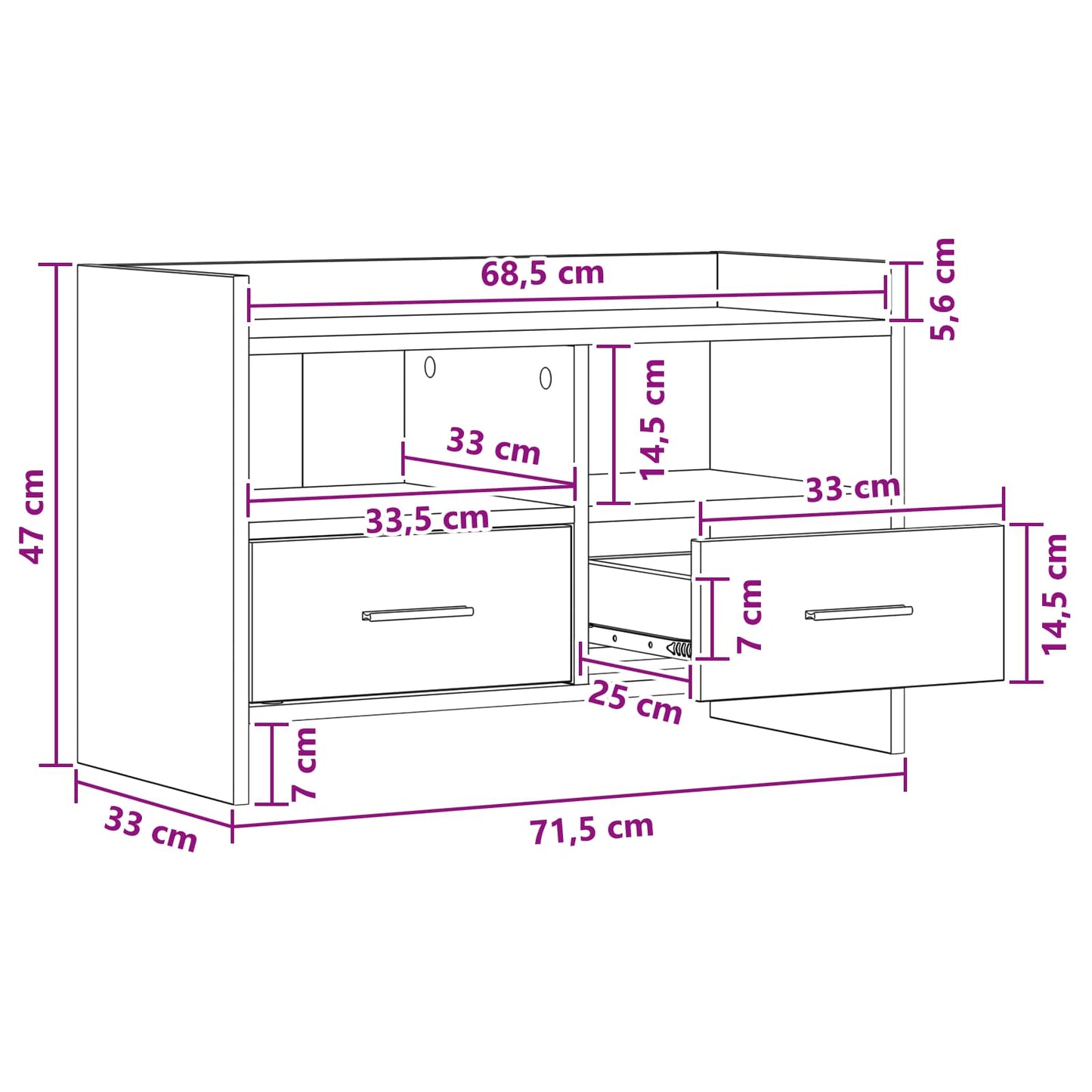 vidaXL Ντουλάπι TV 71,5 x 33 x 47 εκ. Γκρι Σκυροδέματος