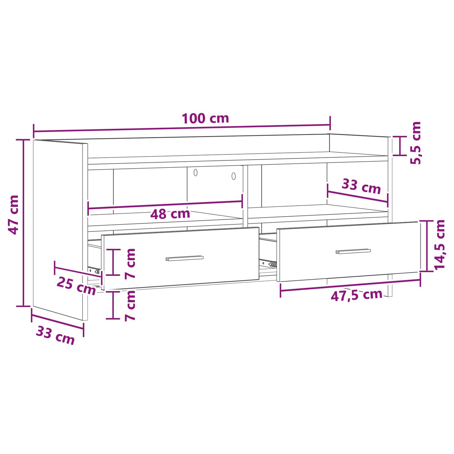 vidaXL Ντουλάπι TV 100 x 33 x 47 εκ Γκρι Σκυροδέματος