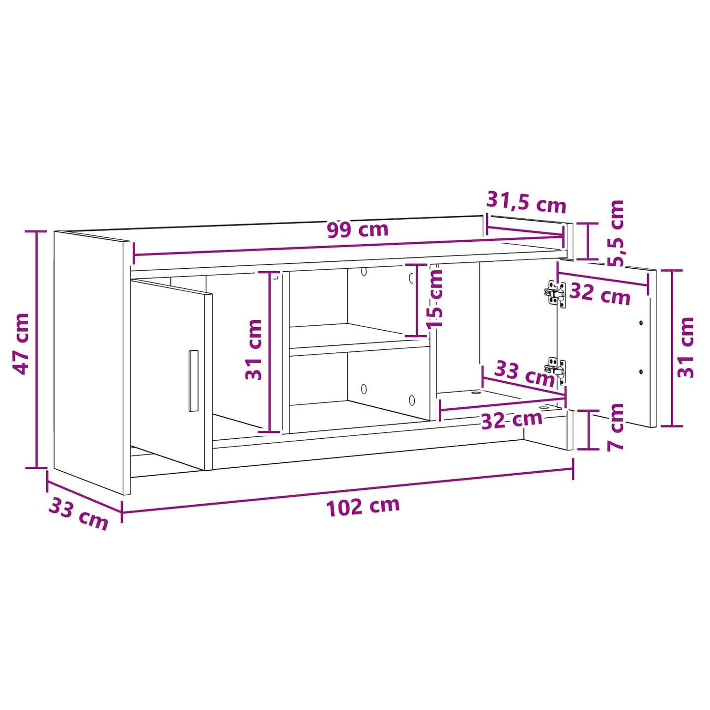 vidaXL Ντουλάπι TV 102 x 33 x 47 εκ Sonoma Δρυς Επεξεργασμένο Ξύλο