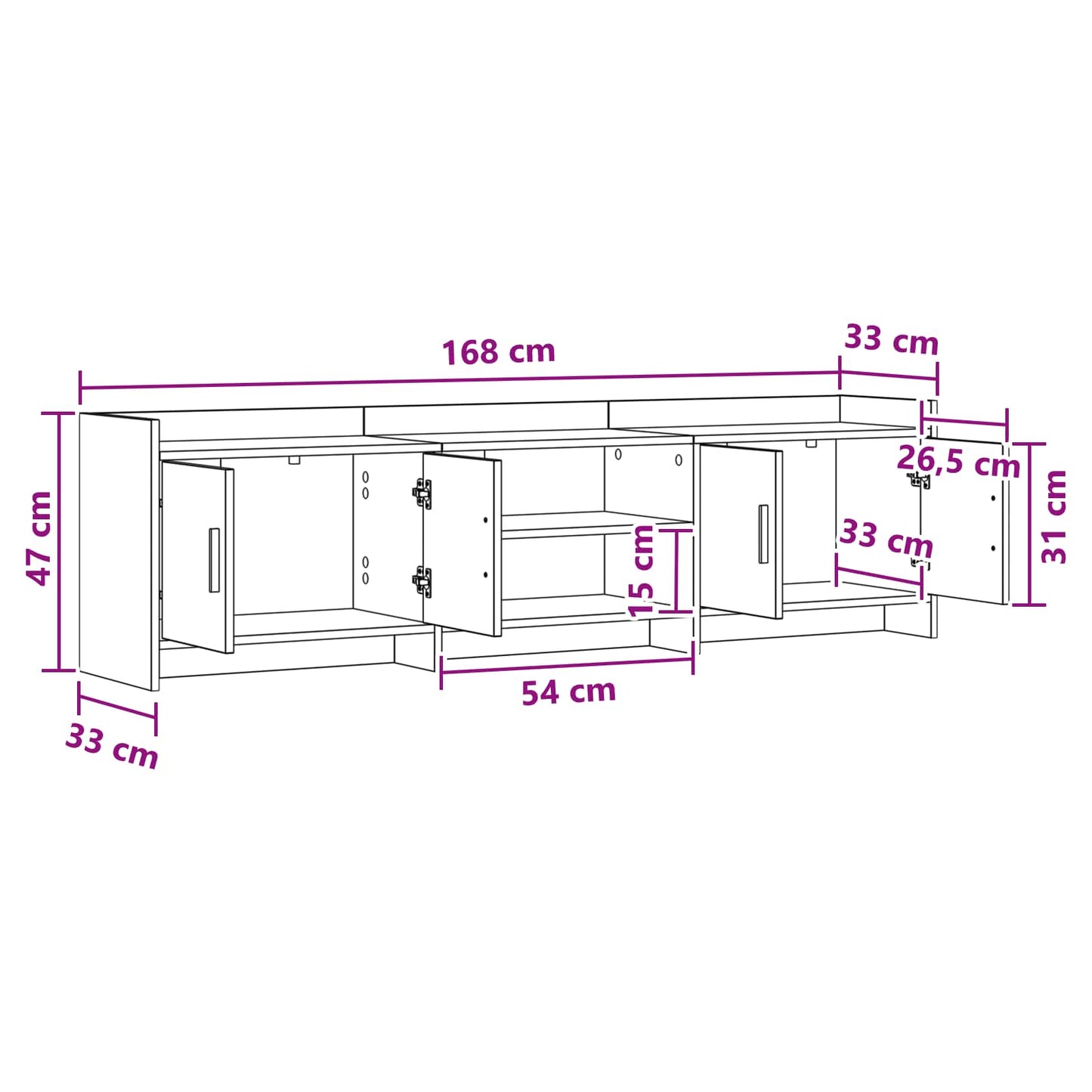 vidaXL Ντουλάπι TV 168 x 33 x 47 εκ. Sonoma Δρυς Επεξεργασμένο Ξύλο