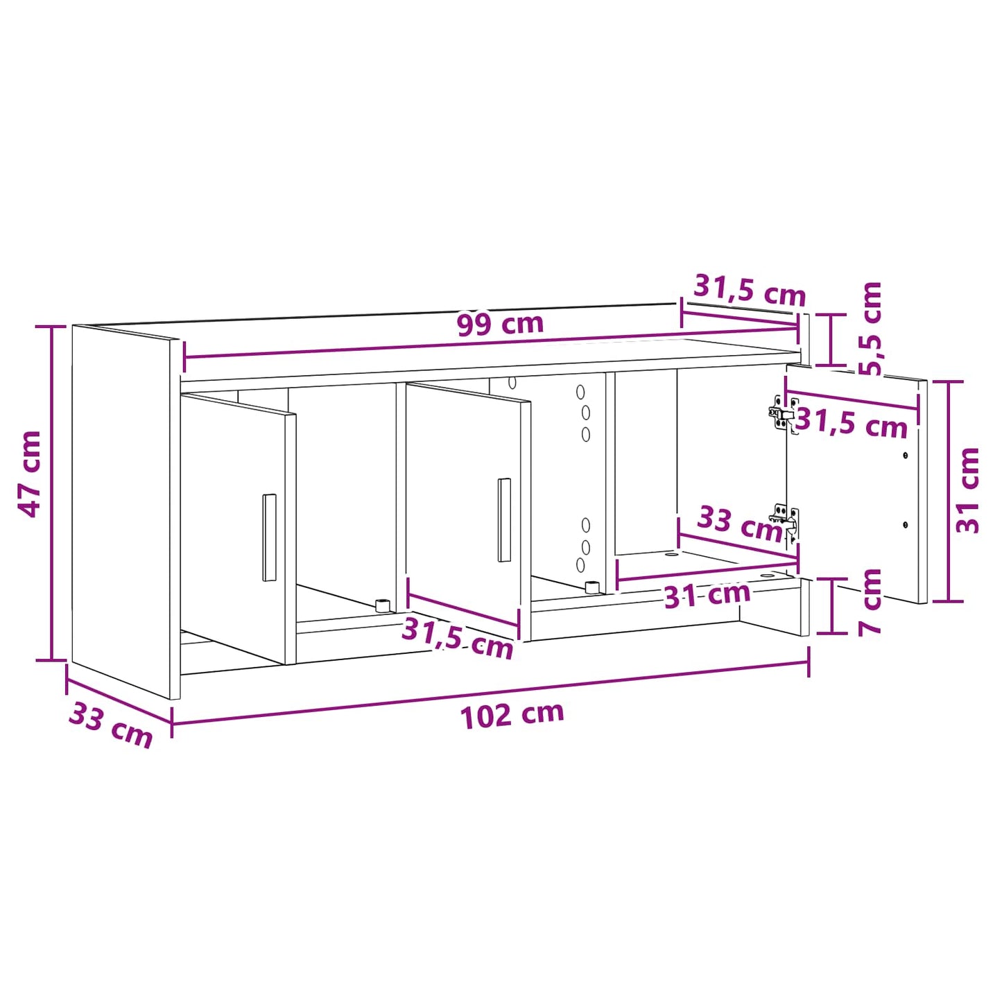 vidaXL Ντουλάπι TV 102 x 33 x 47 εκ Γκρι Σκυροδέματος