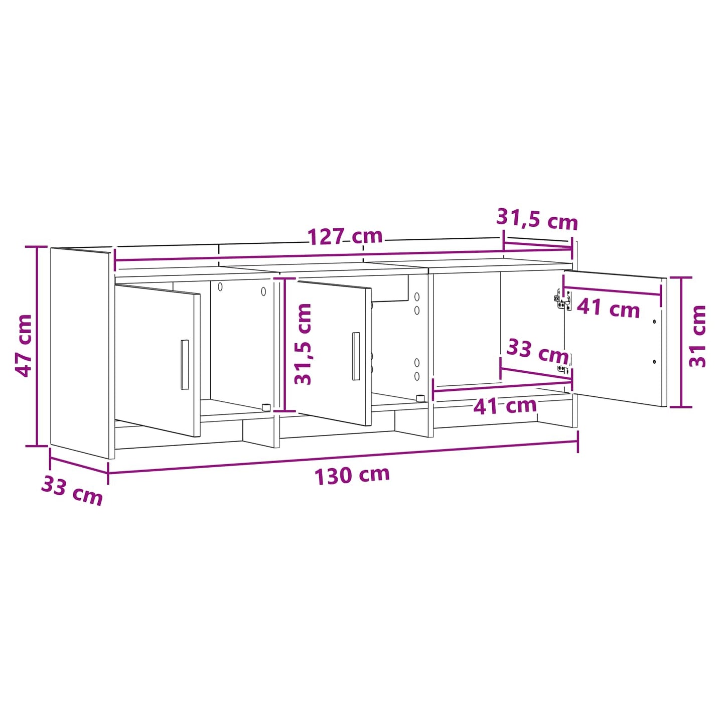vidaXL Ντουλάπι TV 130 x 33 x 47 εκ Γκρι Σκυροδέματος