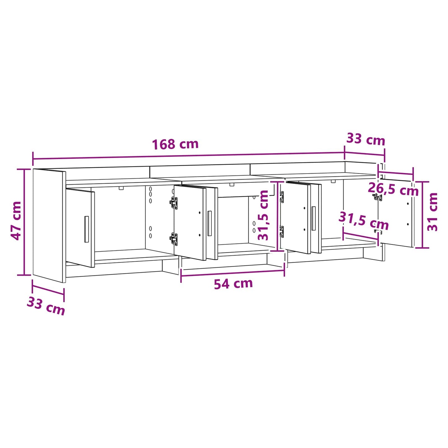 vidaXL Ντουλάπι TV 168 x 33 x 47 εκ. Λευκό Επεξεργασμένο Ξύλο