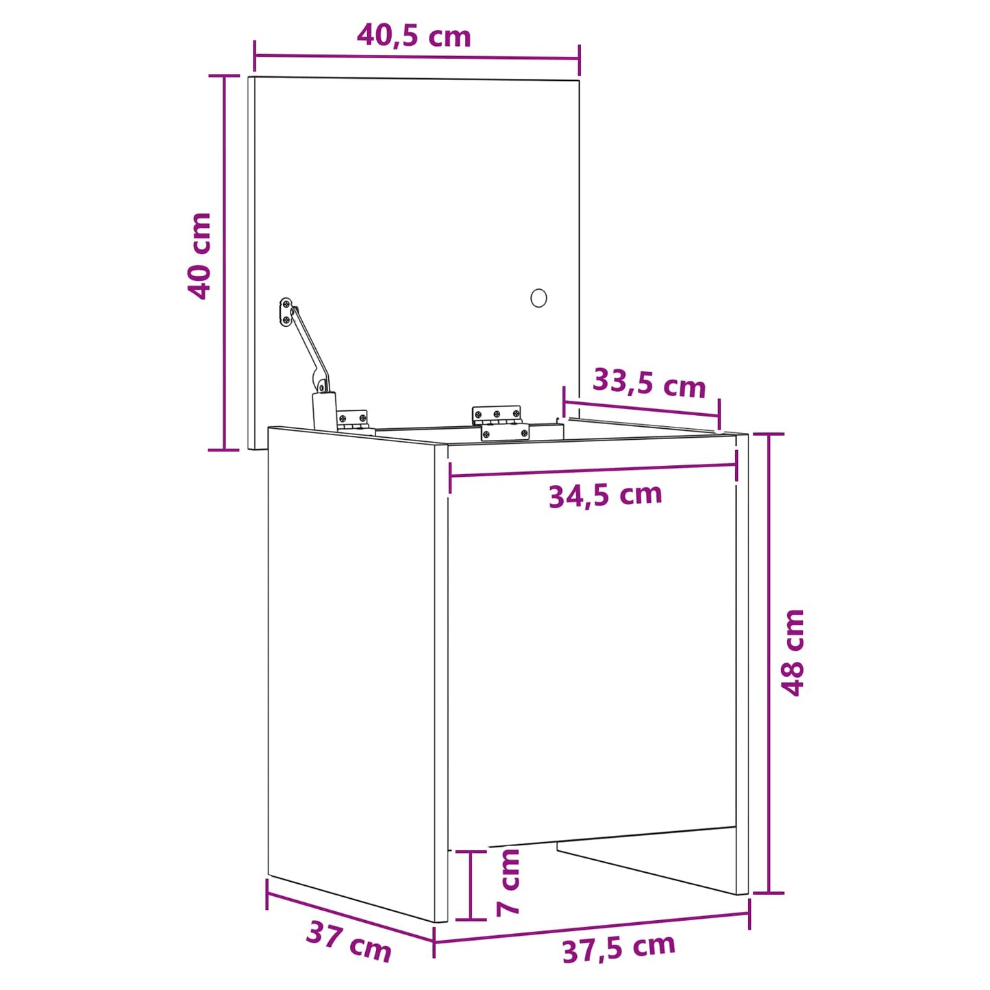 vidaXL Θήκη Αποθήκευσης Μαύρη Δρυς 40 x 40 x 50 cm Επεξεργασμένο Ξύλο