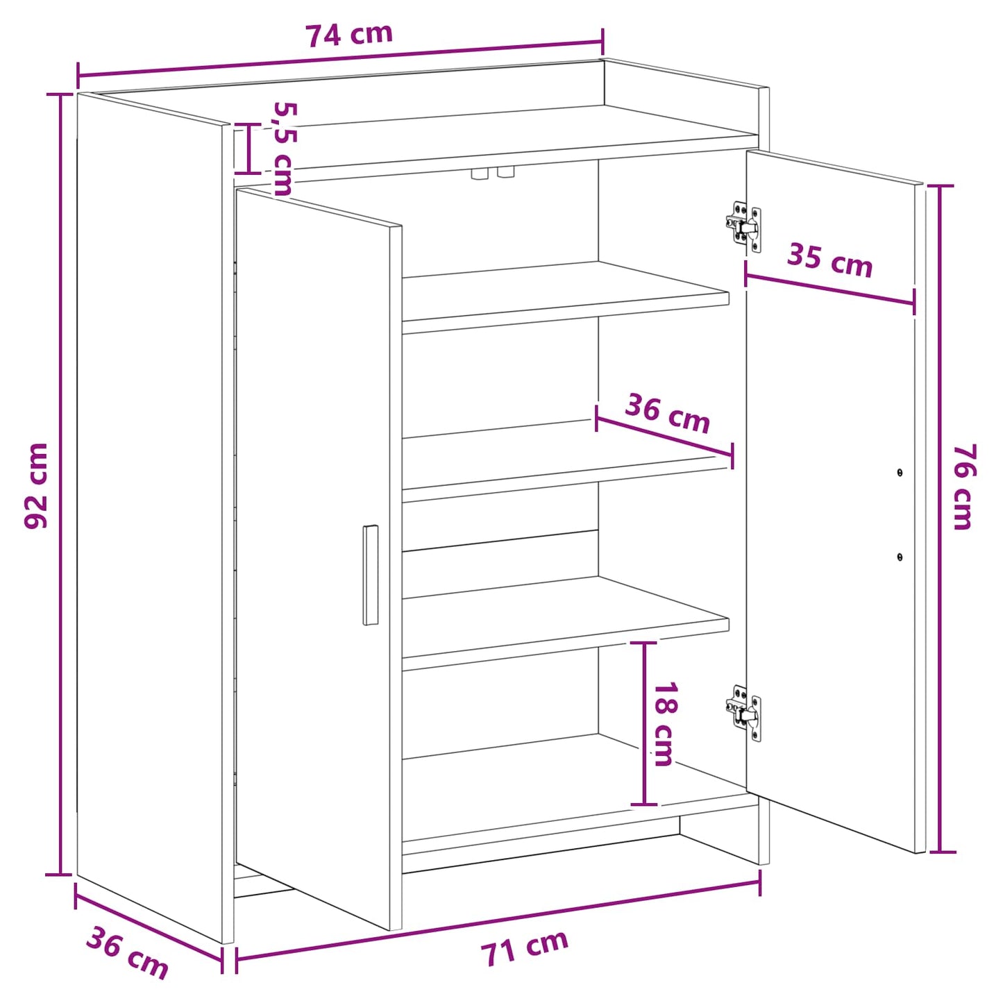 vidaXL Ντουλάπα Παπουτσιών με πόρτα Artisan Δρυς 73,5 x 36 x 92 εκ