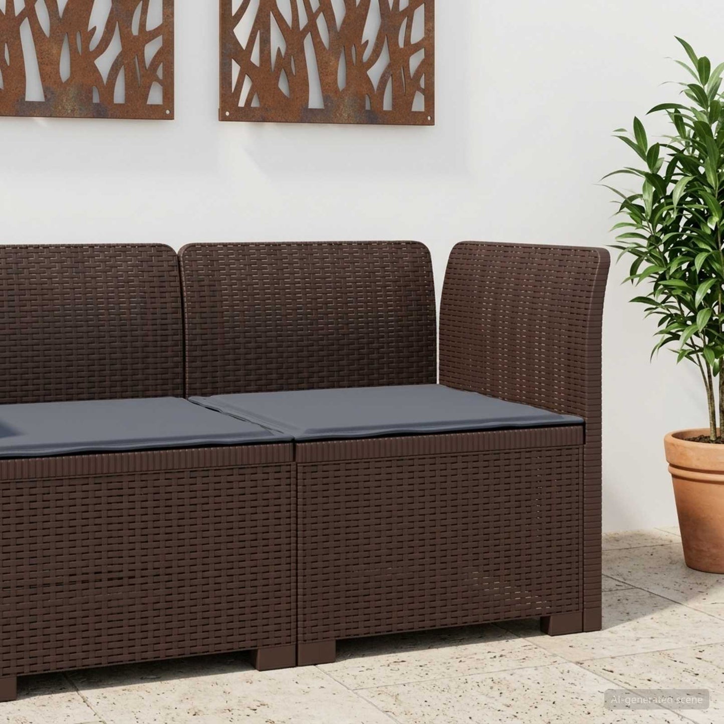 vidaXL Μονοθέσια Καναπές Κήπου με Μαξίλι Ερατάν PP Καφέ