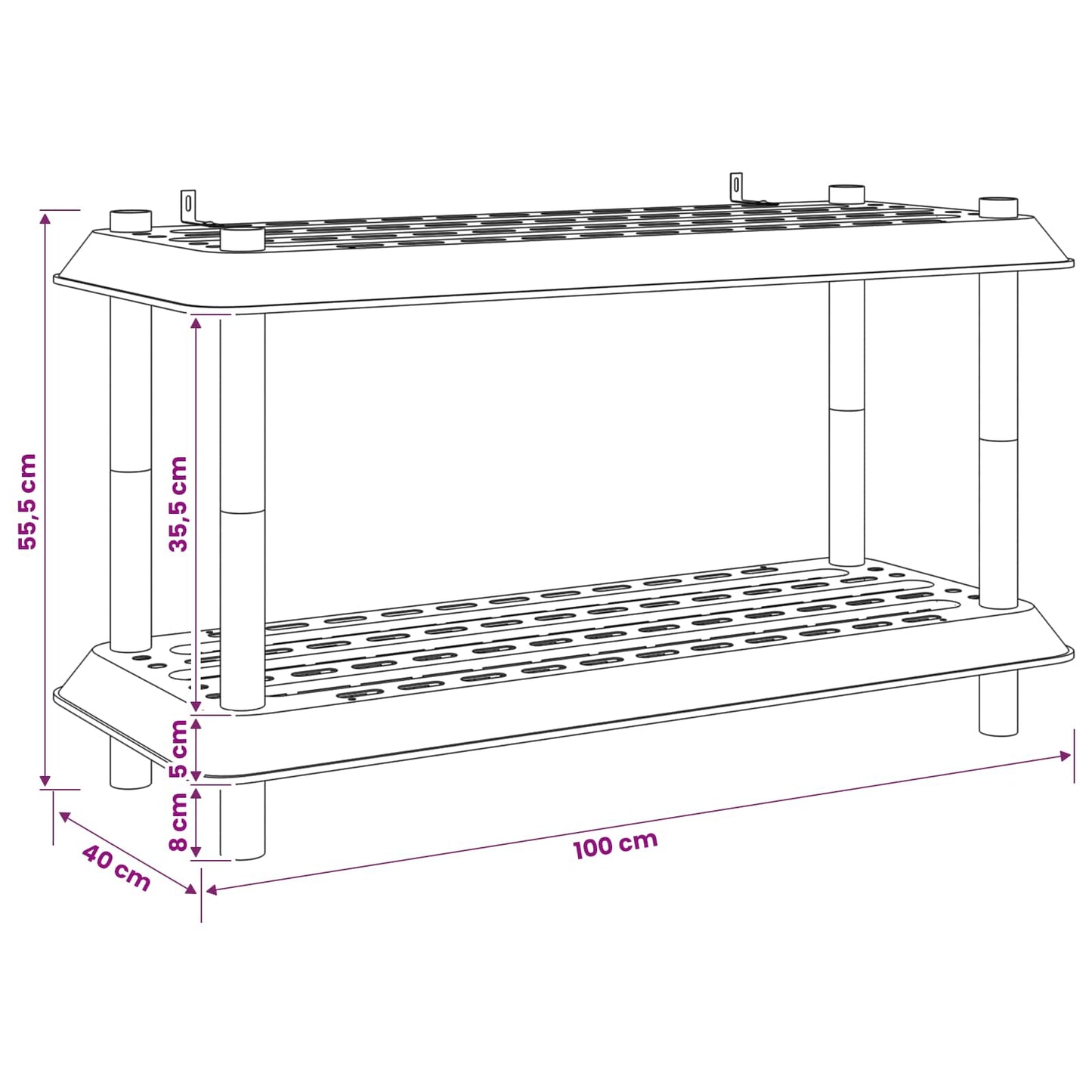 vidaXL Μονάδα Ραφιού 2 επίπεδα 100 x 40 x 55,5 εκ PP Ανοιχτό γκρι