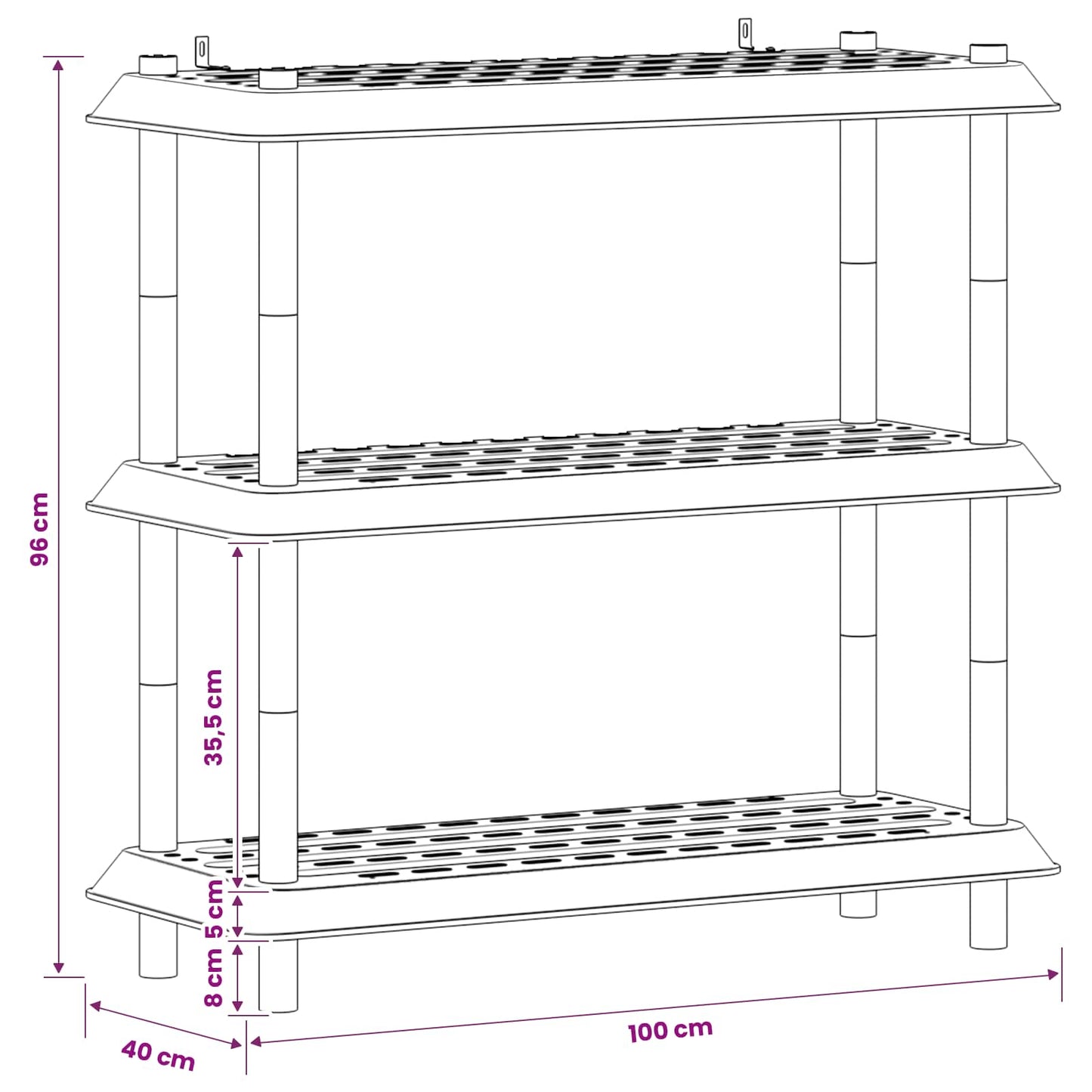 vidaXL Μονάδα Ραφιού 3 επίπεδα 100 x 40 x 96 εκ. PP Καφέ